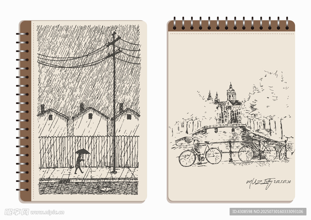 线圈本 风景素描画