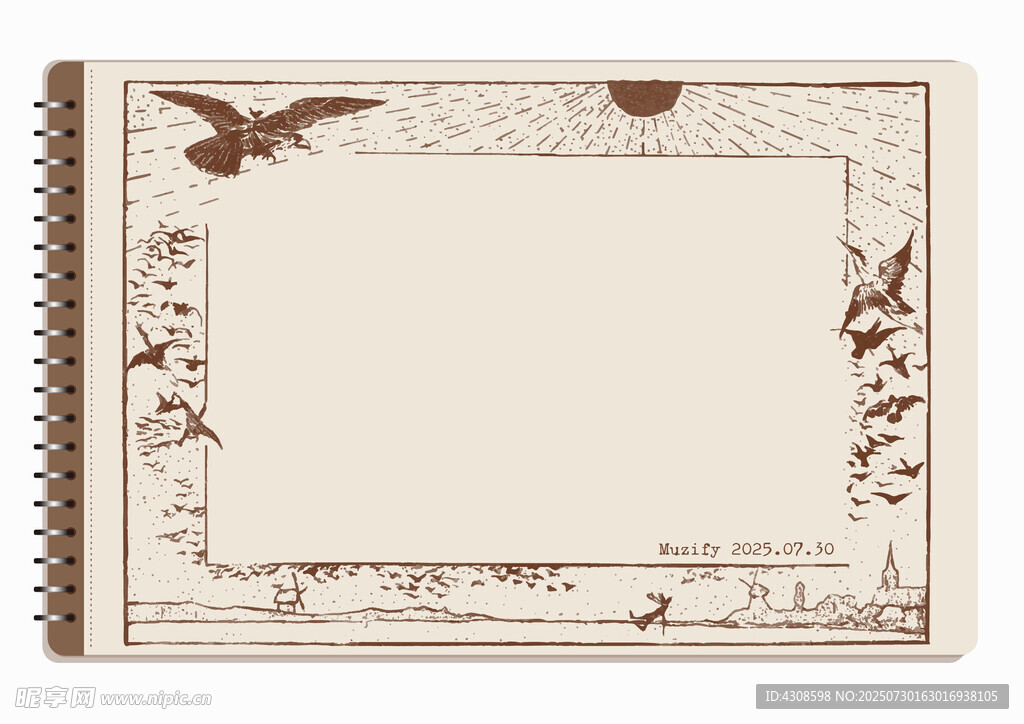 线圈本 海鸥海滩边框