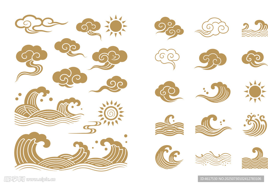 中式古典云纹海浪矢量元素