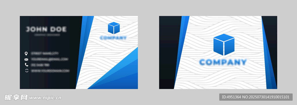 蓝白简约商务名片设计