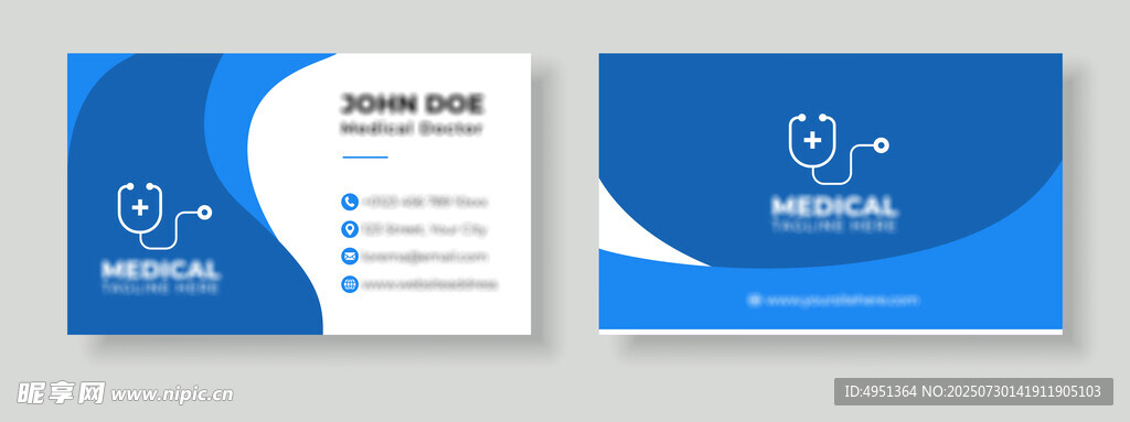 蓝白简约商务名片设计