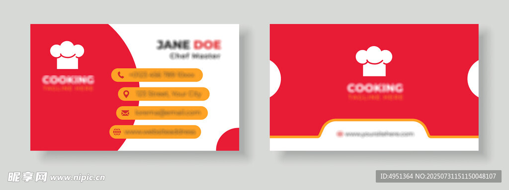 红色简约餐饮名片设计