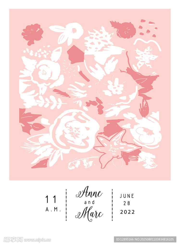 粉色花卉鸟类艺术插画