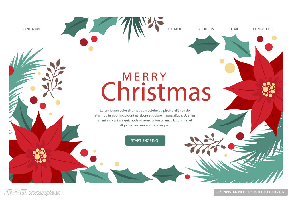 圣诞节日花卉装饰贺卡