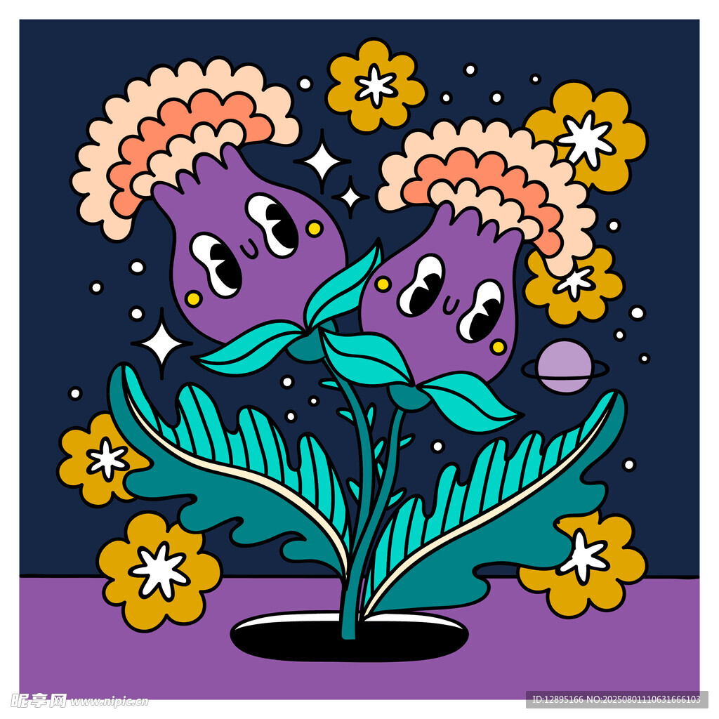 梦幻紫色花朵插画