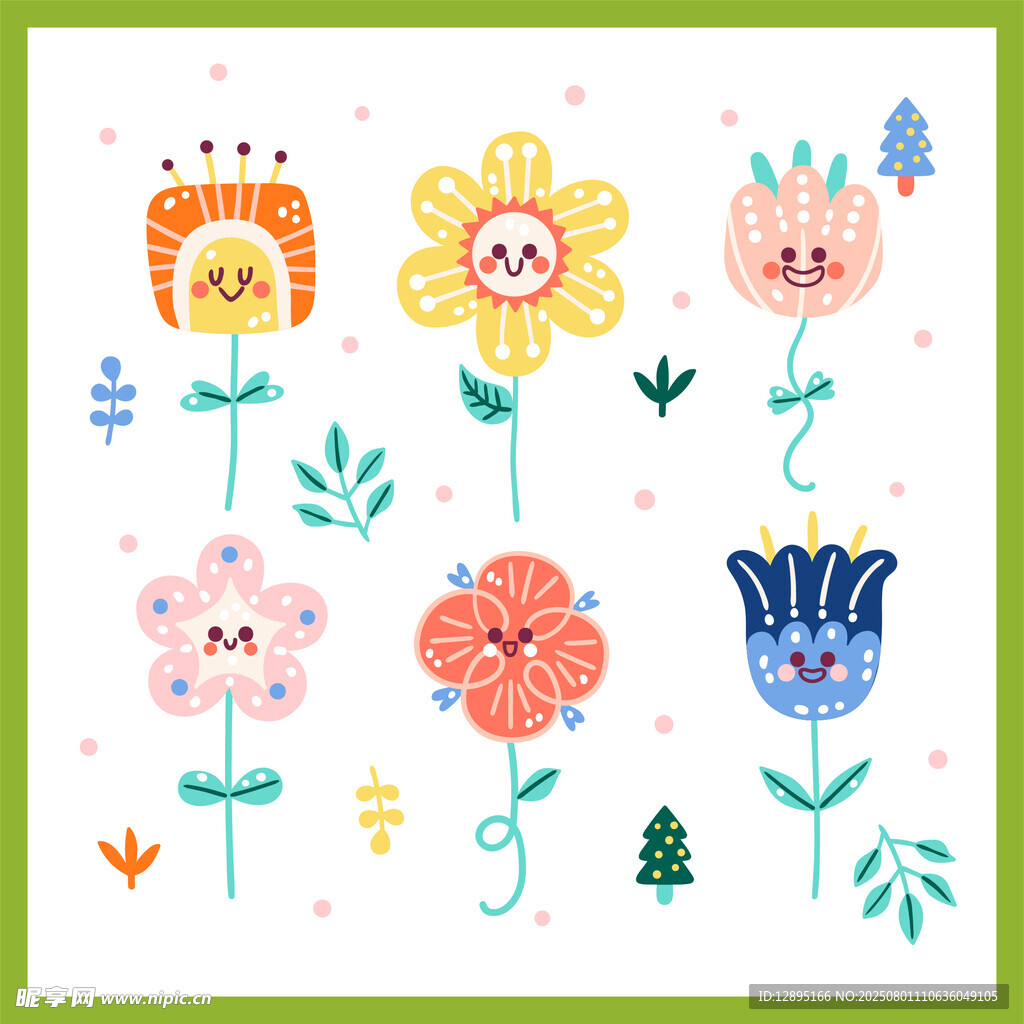 可爱卡通花卉插画图案