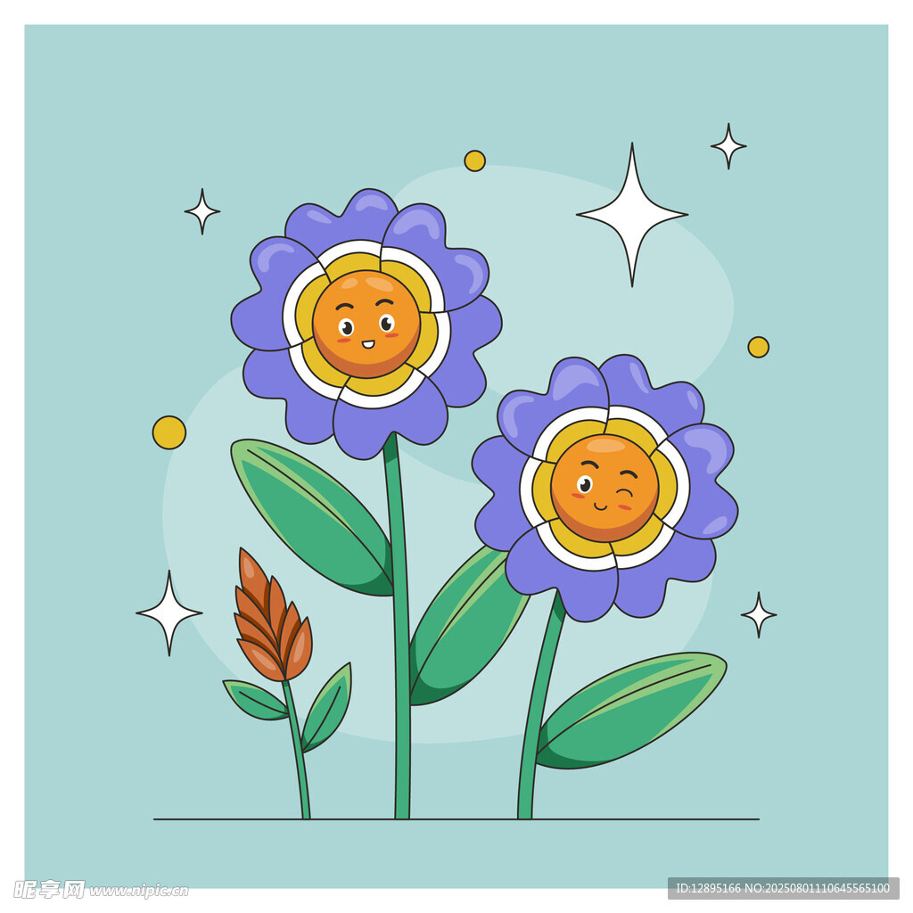 可爱笑脸花朵插画