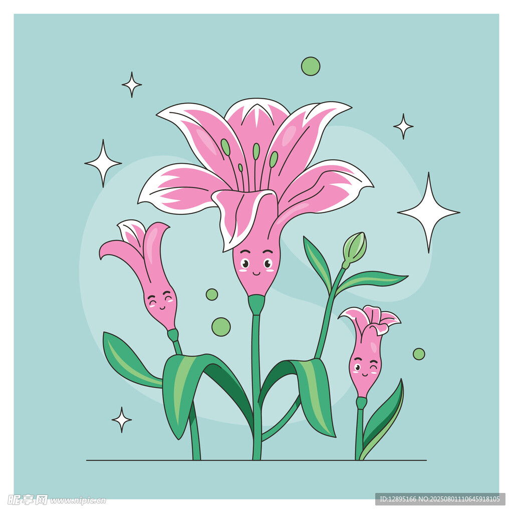 粉色百合花插画