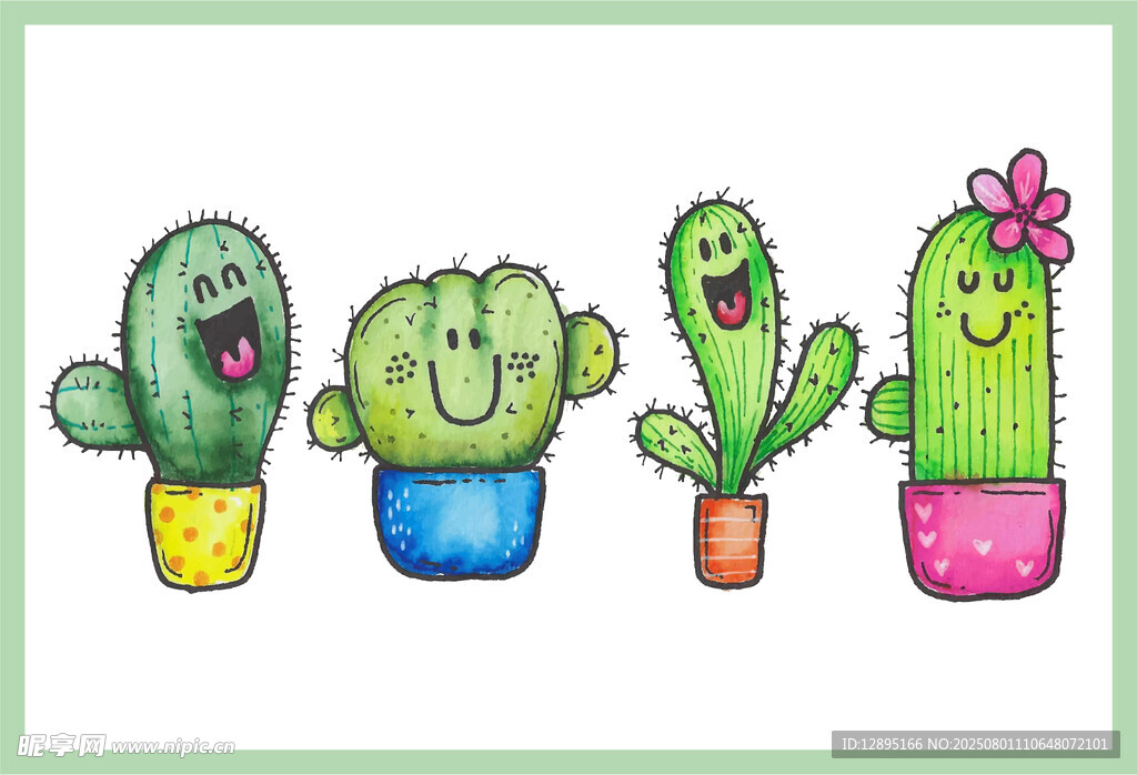 可爱卡通仙人掌盆栽组合