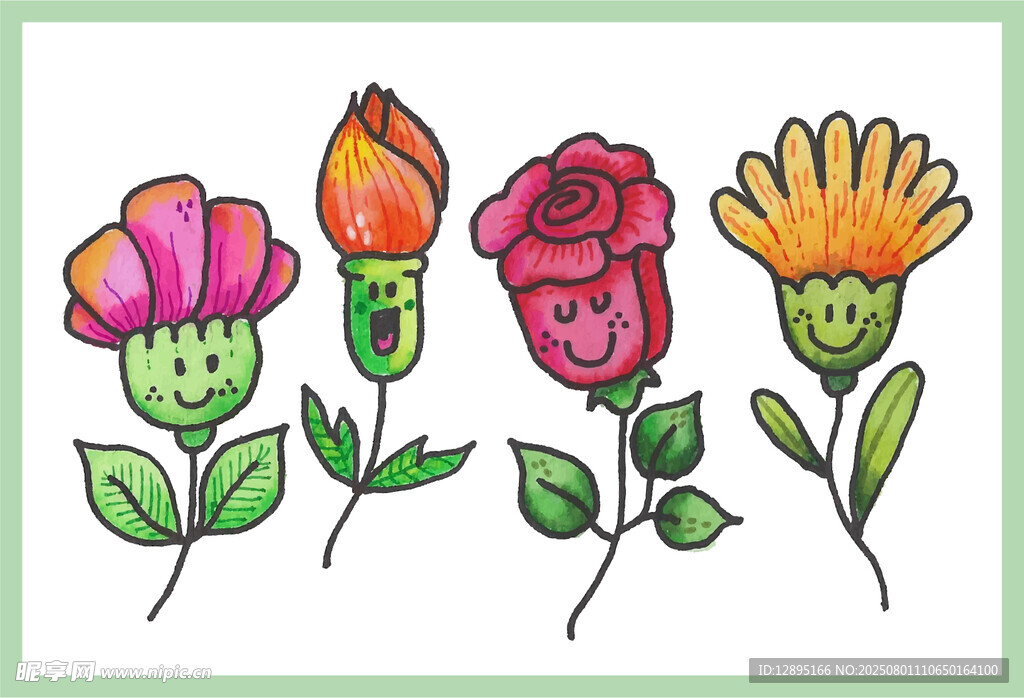 手绘多彩花朵图案