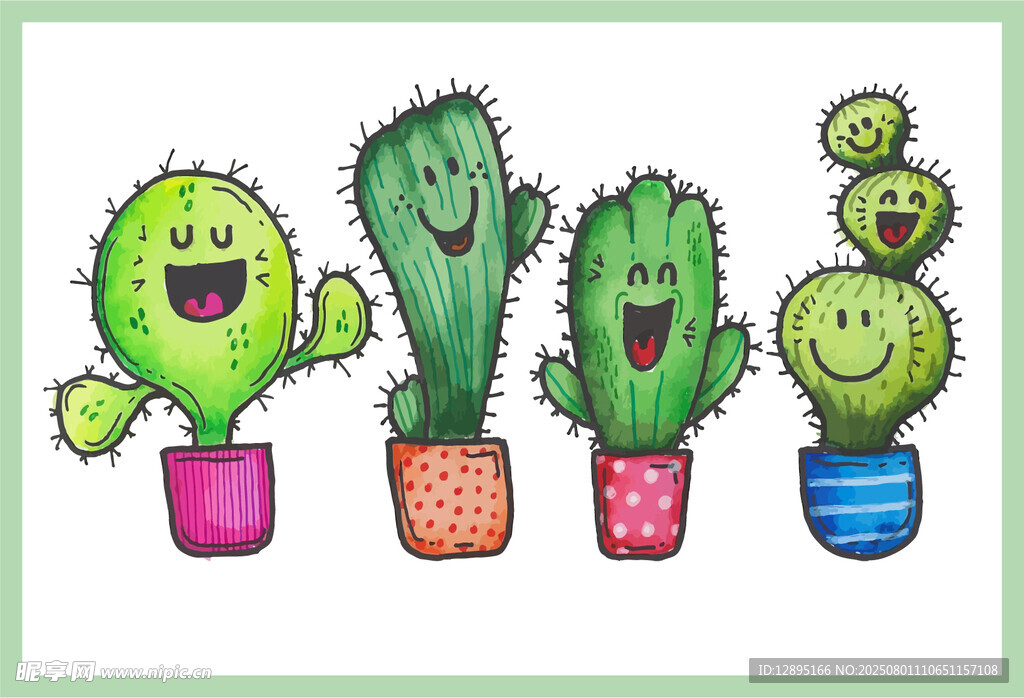 可爱卡通仙人掌盆栽组合