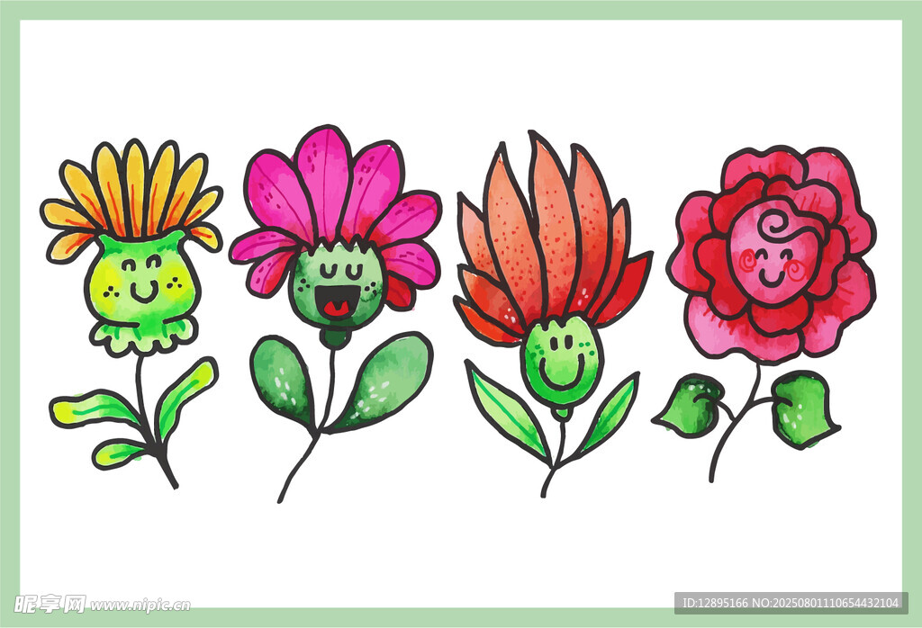 手绘多彩花卉图案