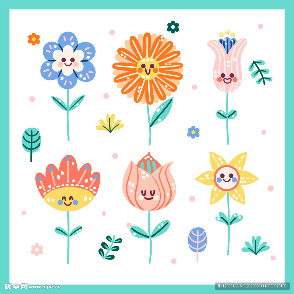 可爱花卉动物卡通图案