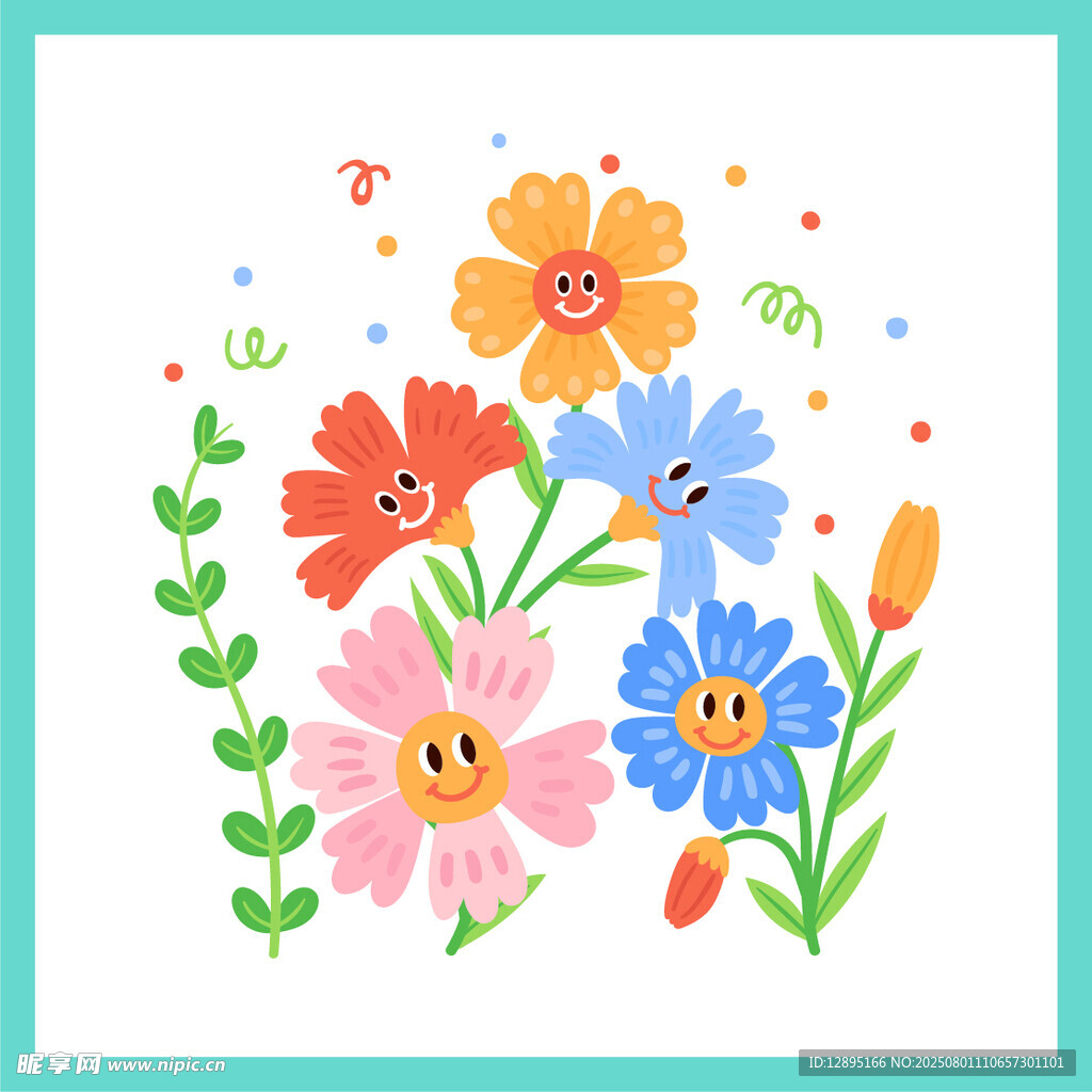 可爱多彩手绘花卉图案