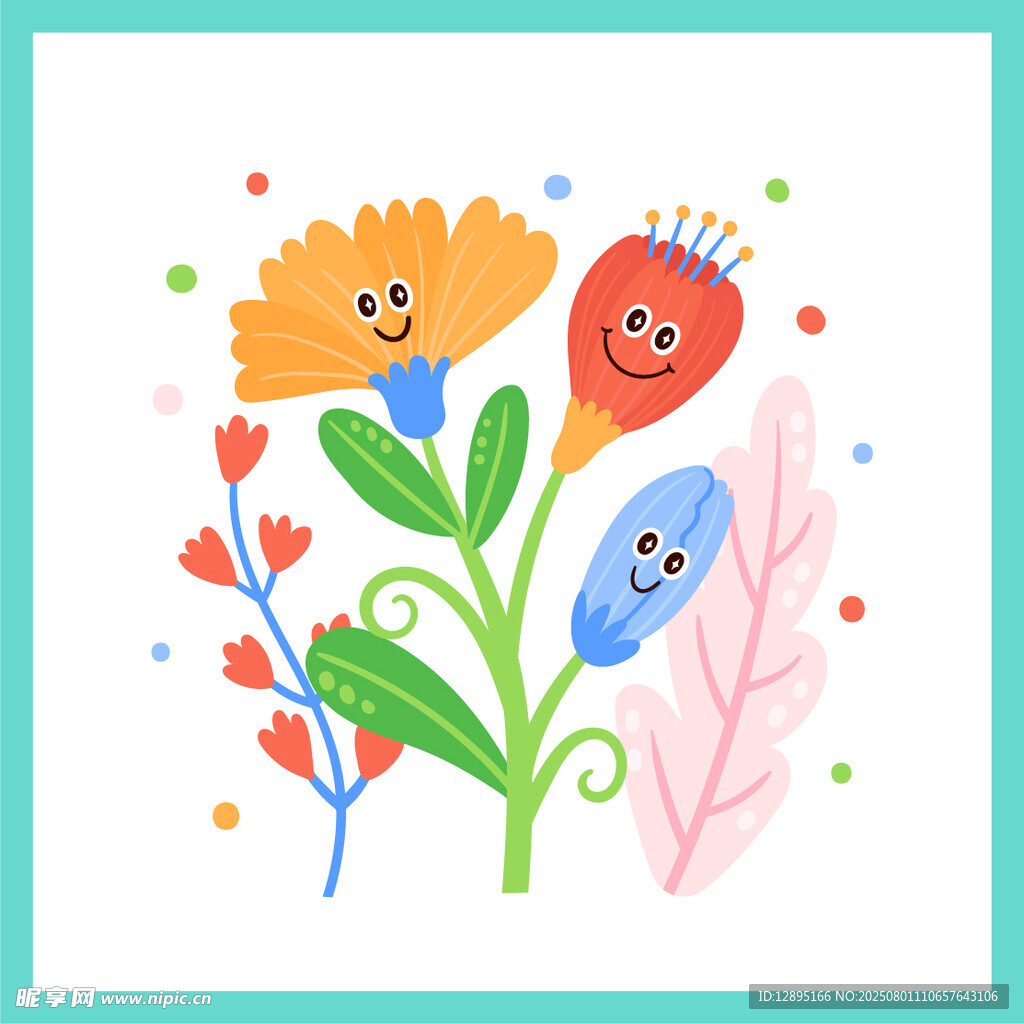 可爱笑脸花朵插画图案