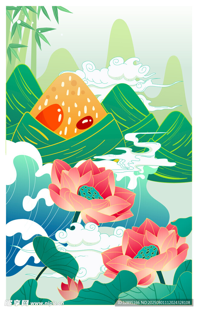 夏日荷塘山水诗意景象