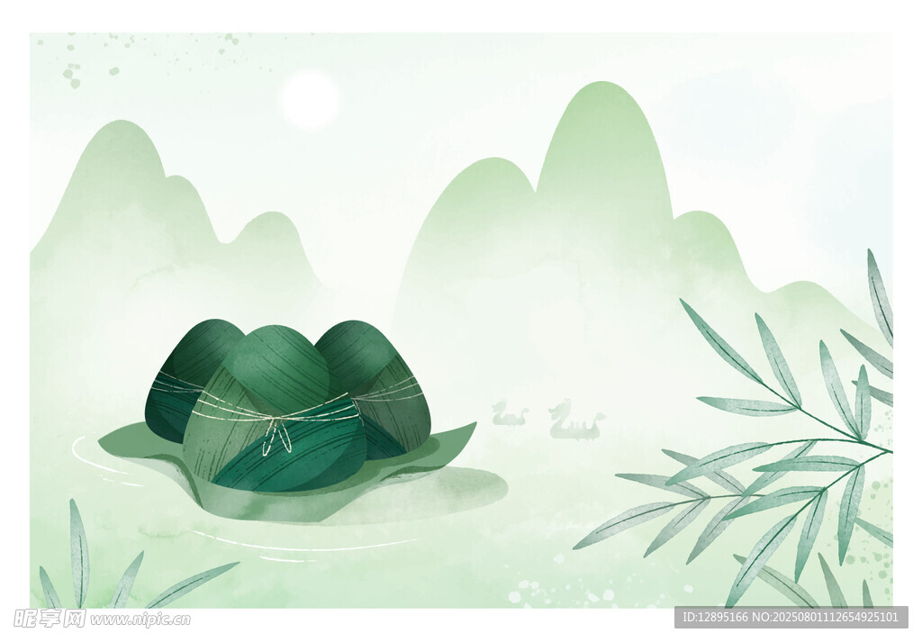 水墨风端午粽子山水图