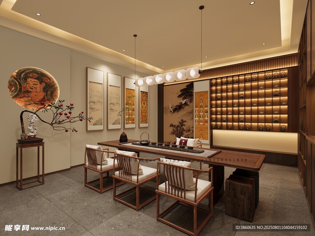 中式茶室优雅室内场景