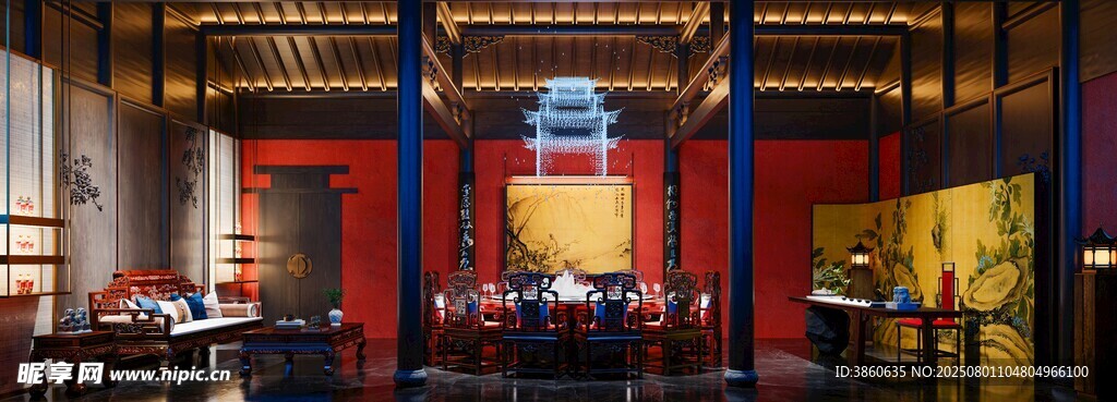 中式典雅餐厅室内景致