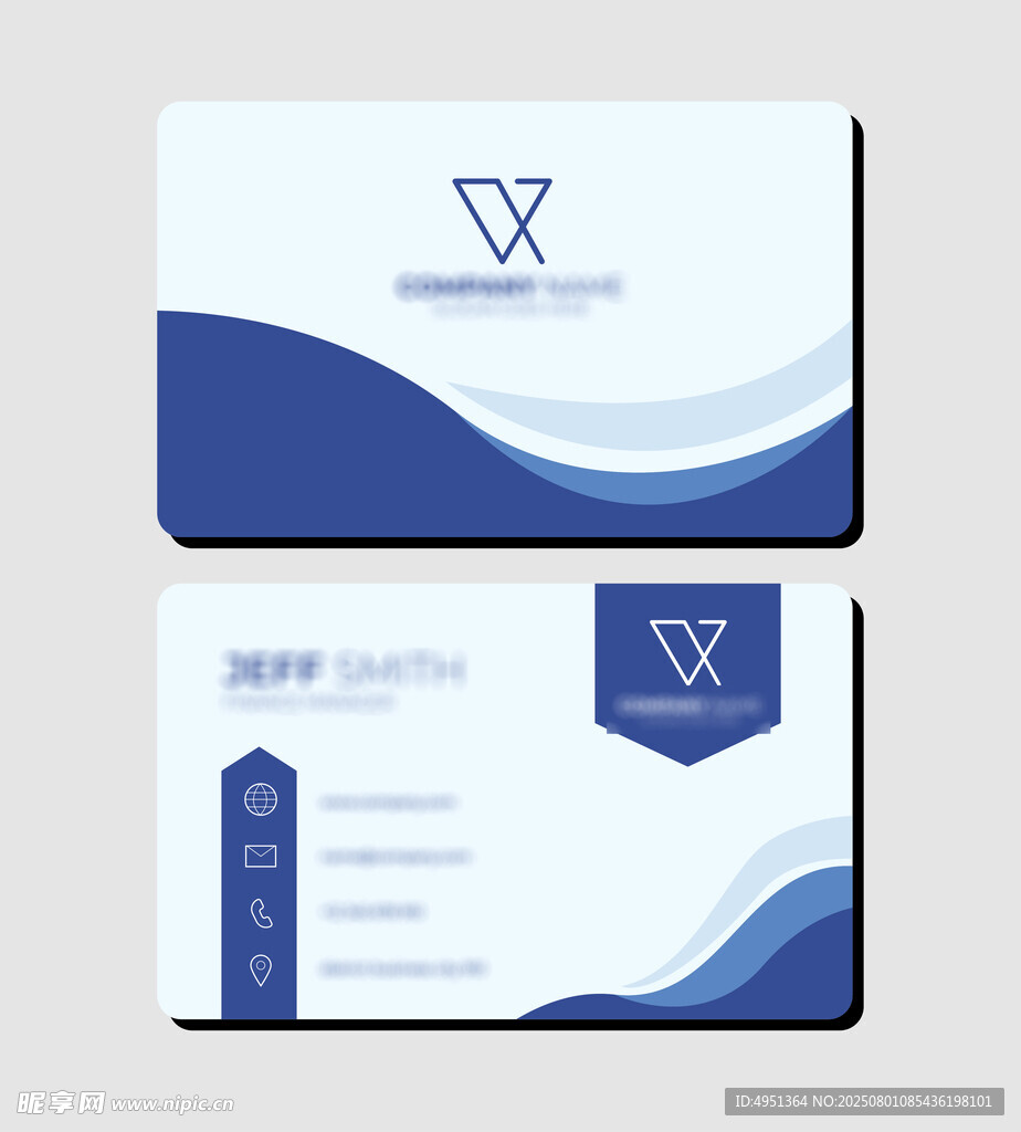 蓝白波浪风格商务名片设计