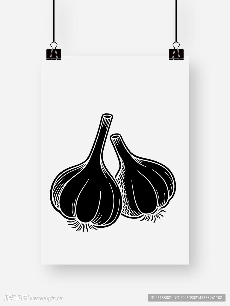 黑白手绘大蒜艺术挂画