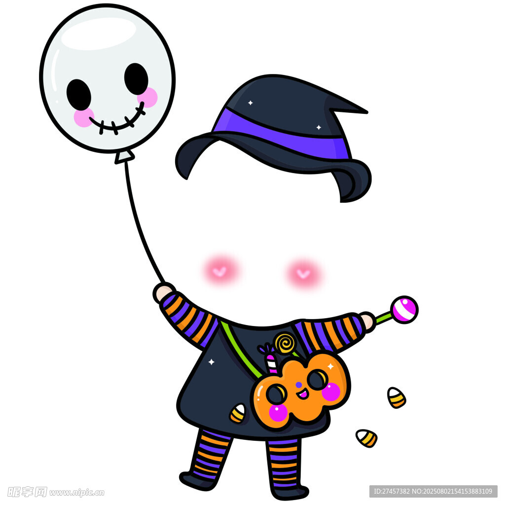 万圣节小巫师手持气球糖果