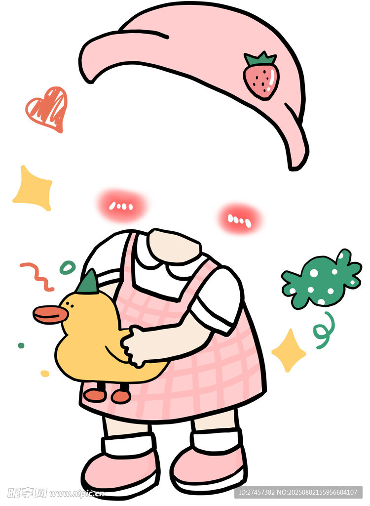 可爱卡通女孩怀抱小黄鸭
