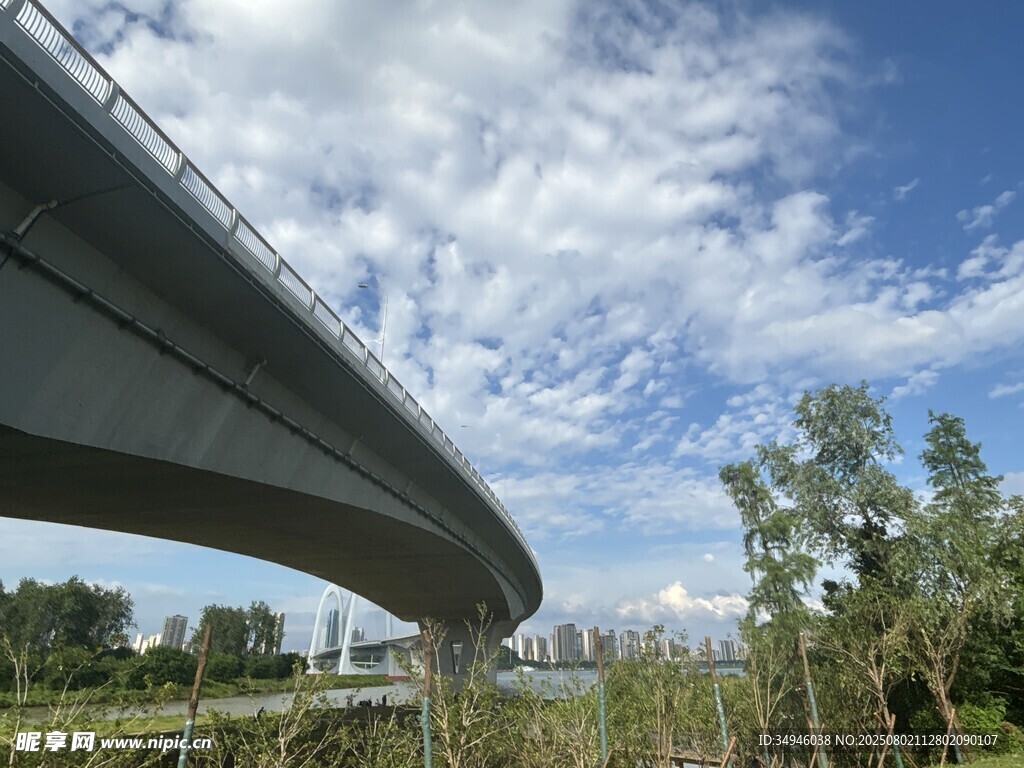 高架桥穿越绿意蓝天
