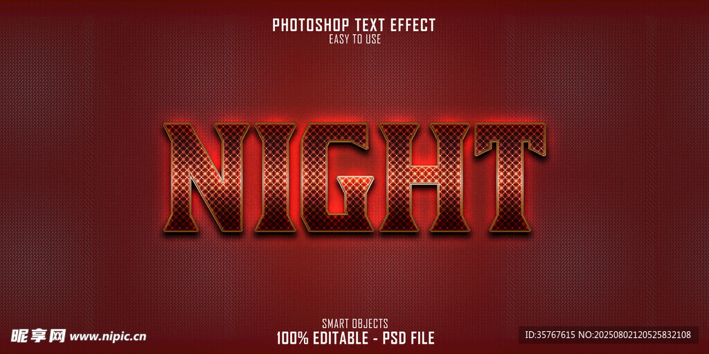 红色立体字体NIGHT展示