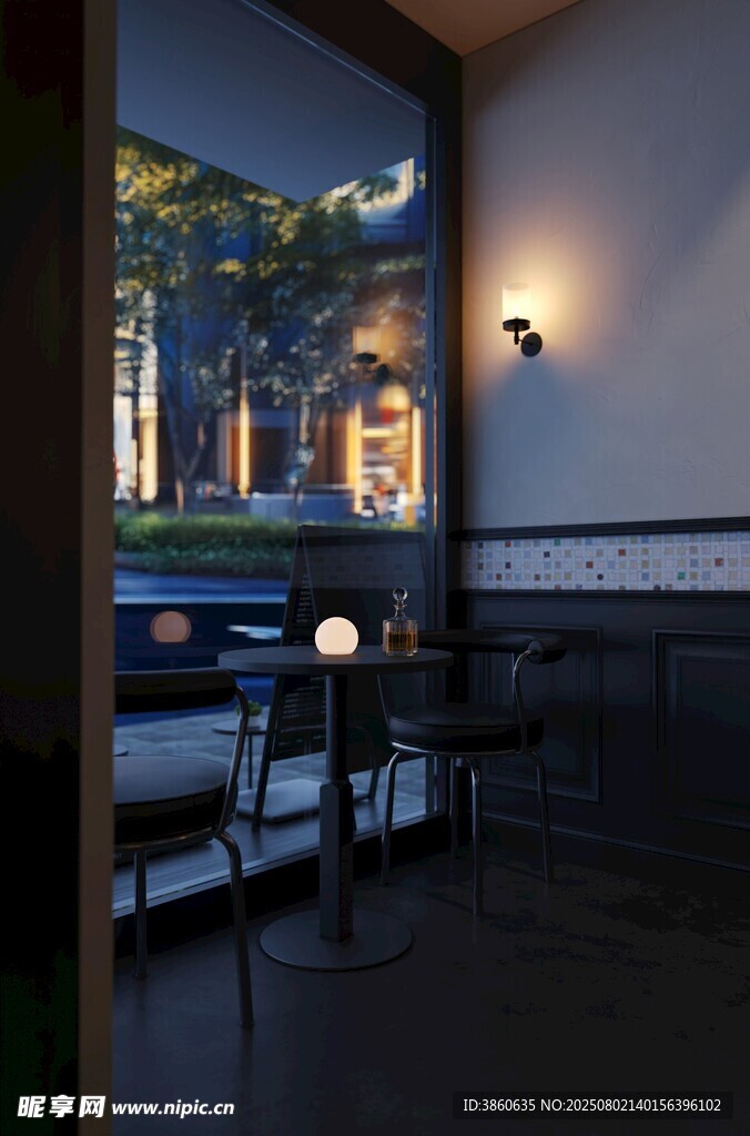 温馨室内外夜景休闲空间