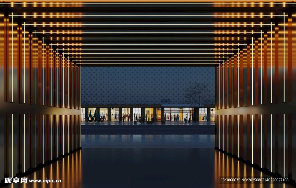 光影交错的现代建筑通道