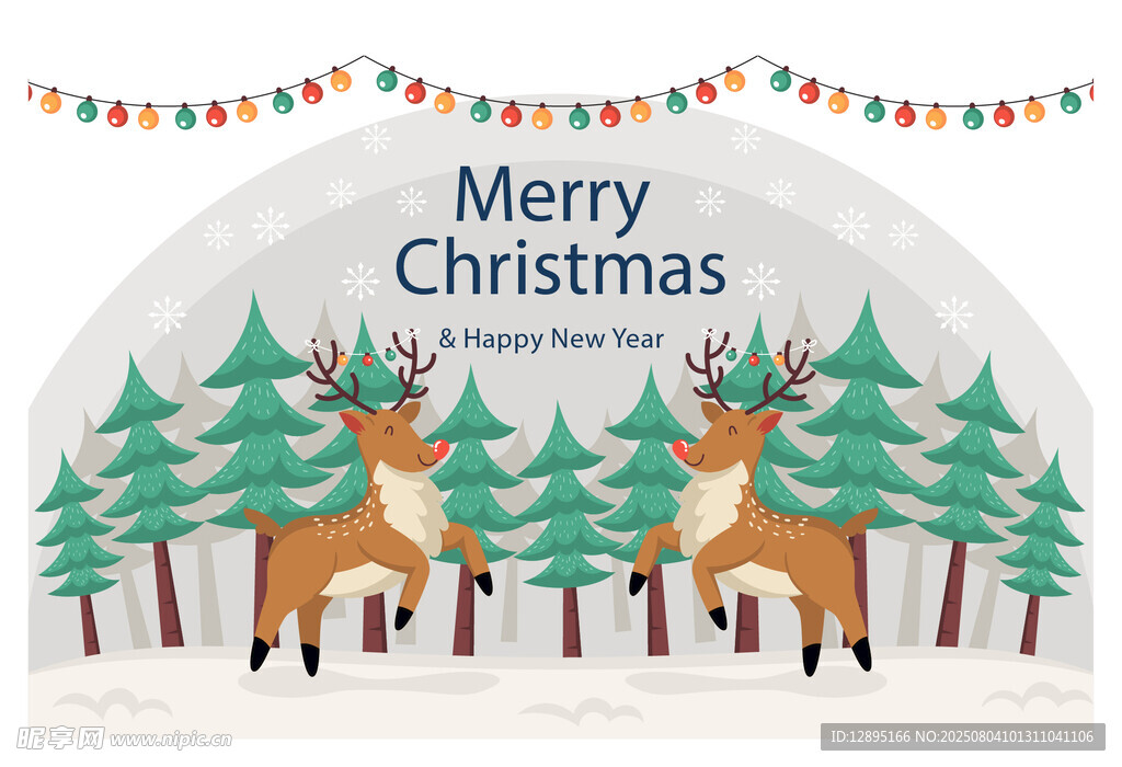 圣诞驯鹿与森林景观