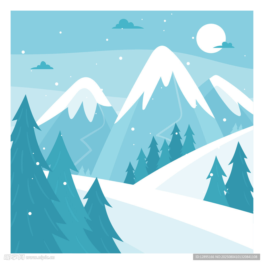 冬日雪山松林美景