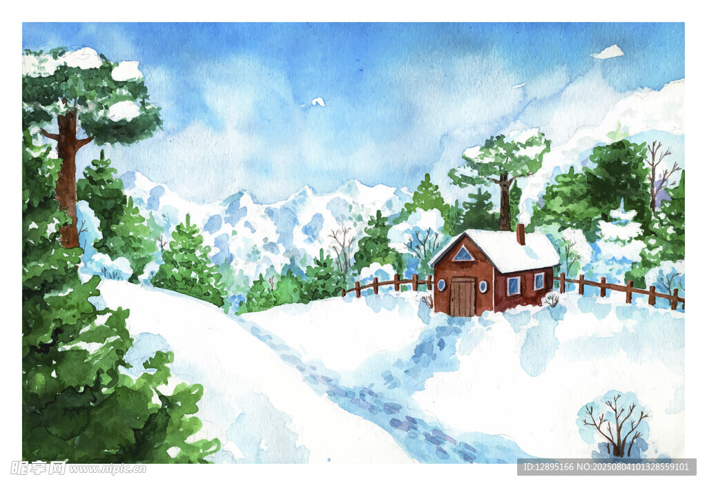 冬日雪中小屋美景