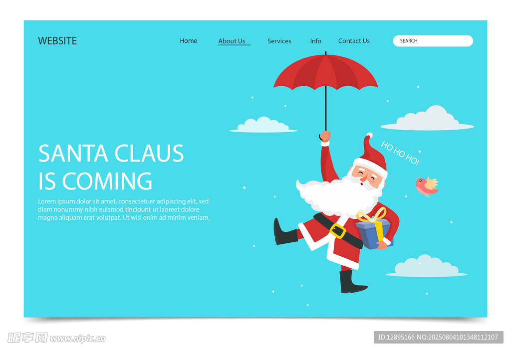 圣诞老人撑伞飞行宣传图