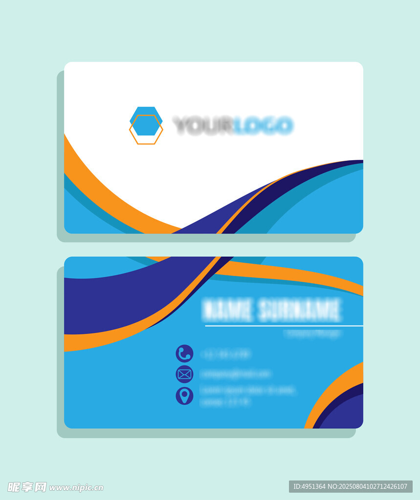 蓝橙渐变商务名片设计