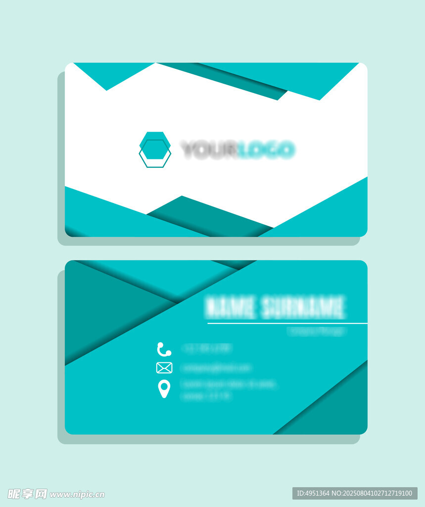 蓝白几何风名片设计