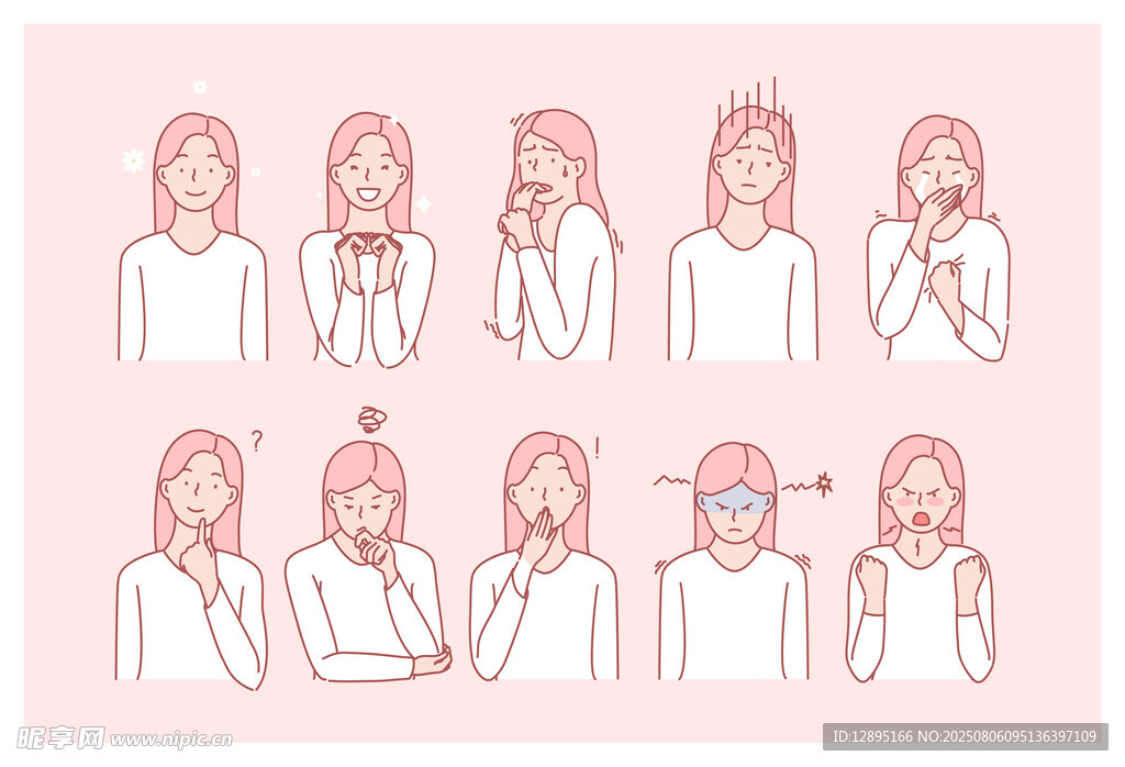 女孩多样手势表情展示