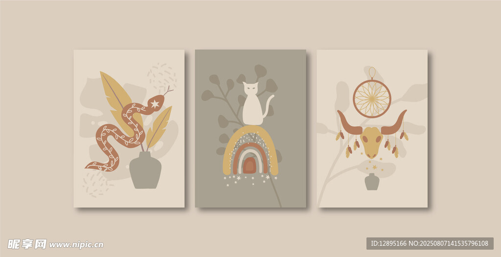 可爱动物插画装饰画组合