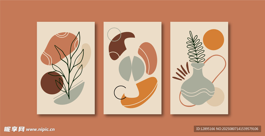 抽象植物装饰画三联组图