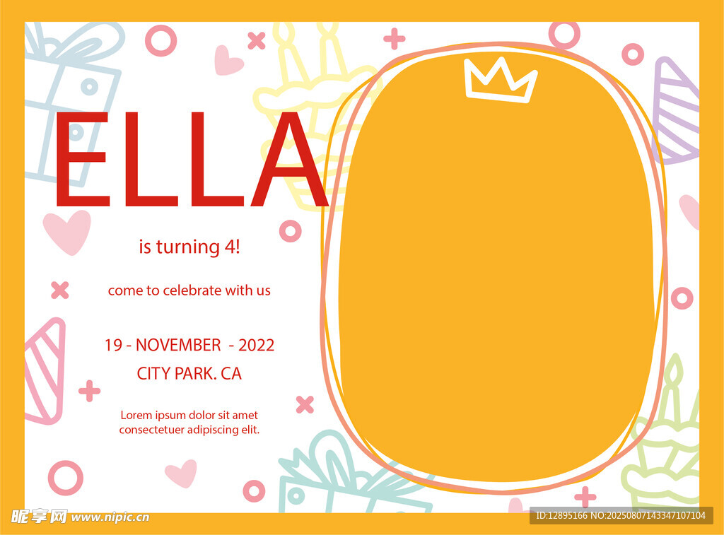 Ella宝宝派对邀请卡模板