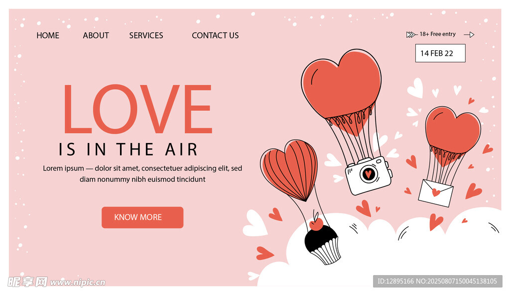粉色浪漫爱心主题网页设计