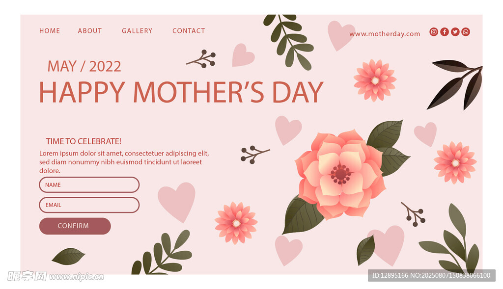 母亲节快乐花卉促销海报