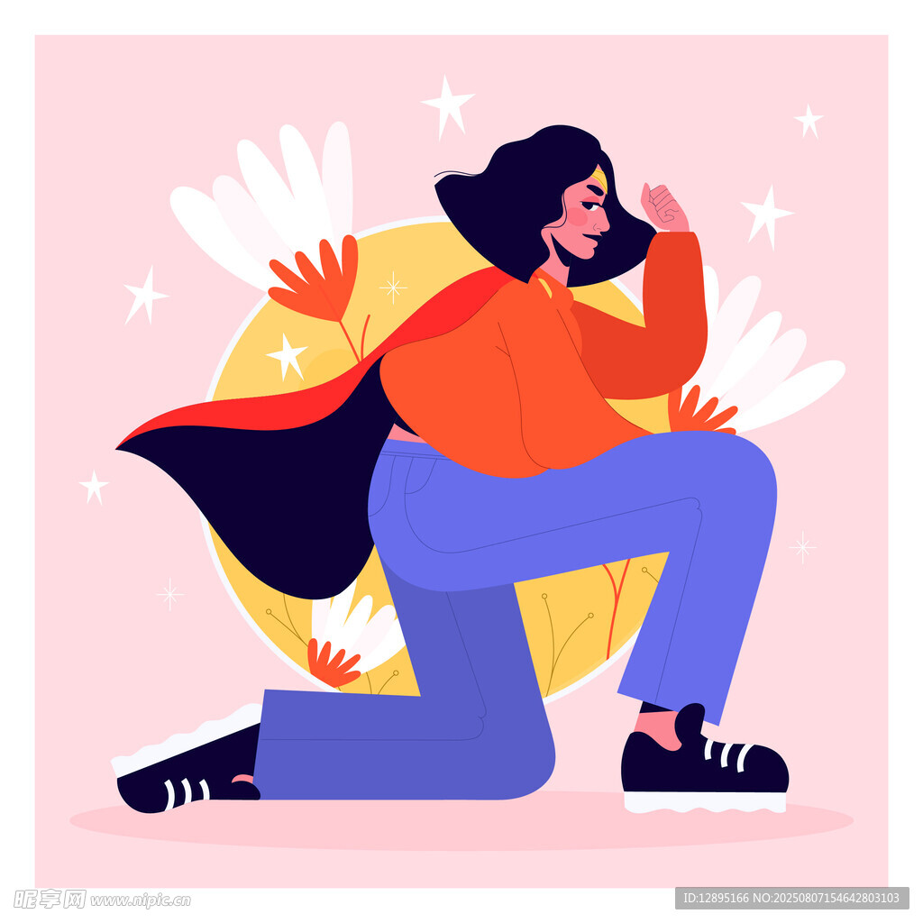 跪地思考的时尚女性形象