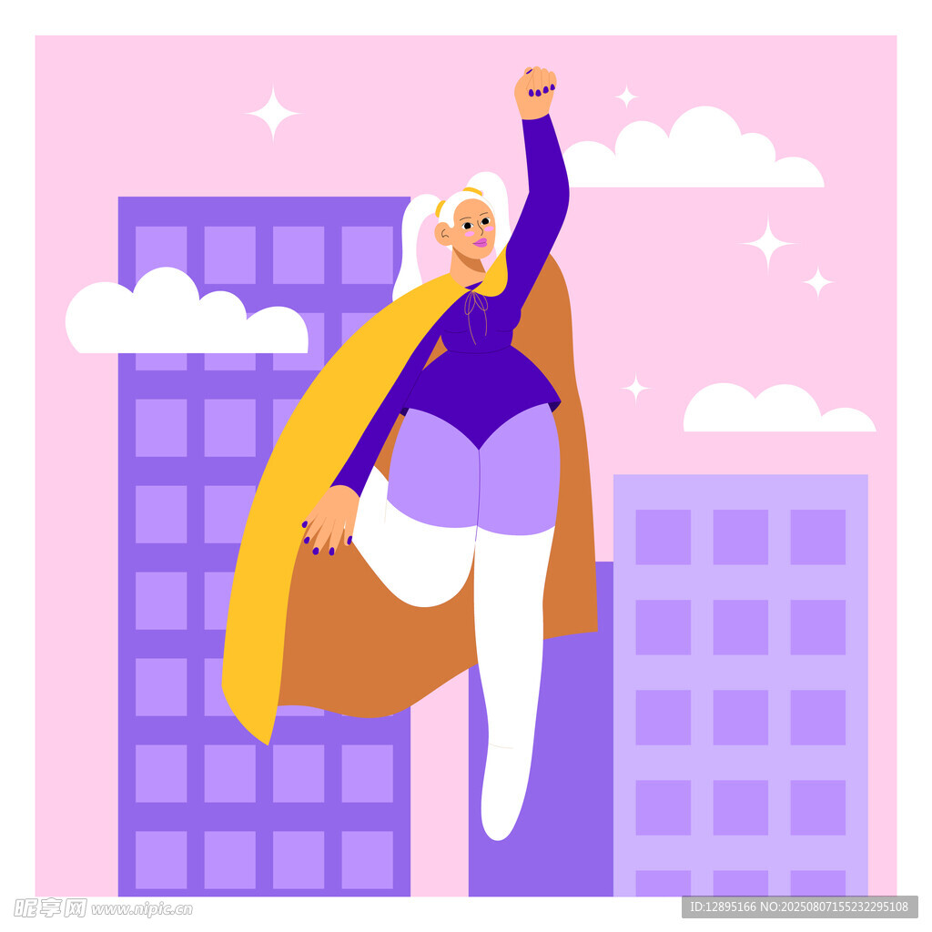 女超人飞跃城市天际线