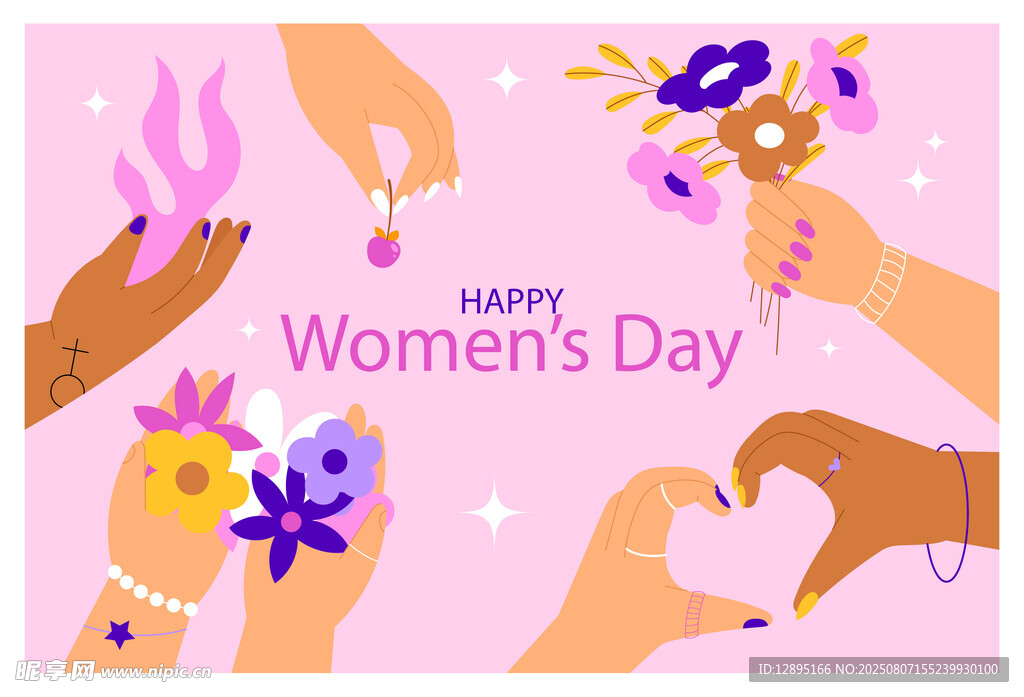 妇女节温馨手势与饰品画面