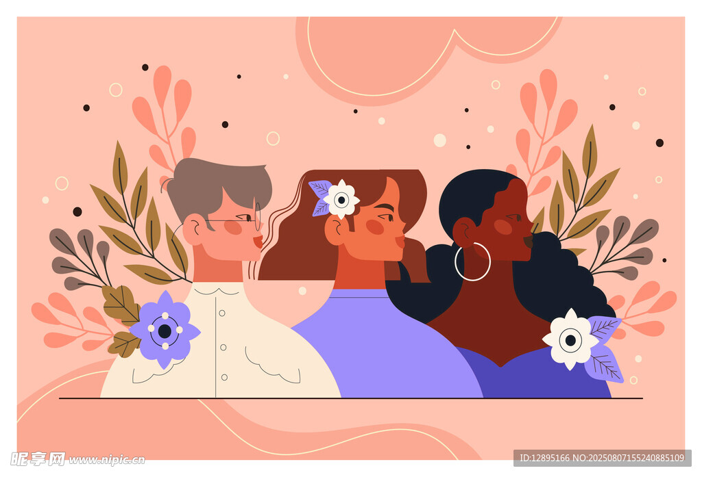 多彩人物与花卉温馨场景