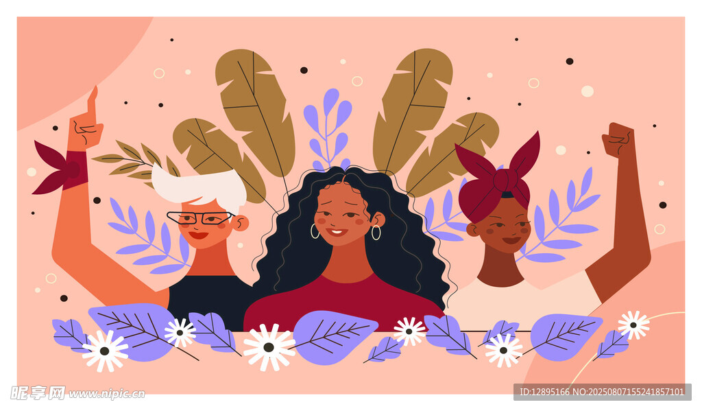 插画中多彩人物与动物场景