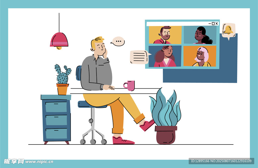 居家办公场景中的人物