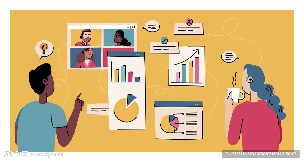 两人研讨墙上展示的资料